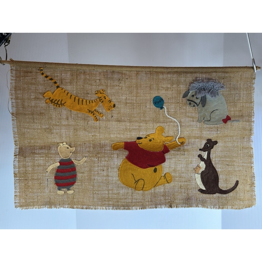 Vintage Winnie The Pooh Felt Artwork Disney Wall Hanging Decor Handmade Folk Art